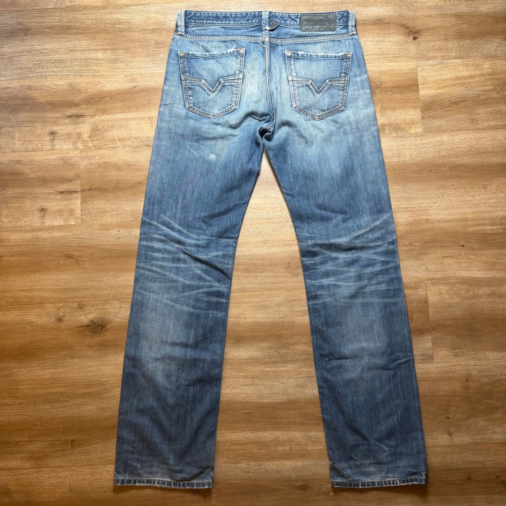 Diesel Larkee Jeans Mens 32x34 Blue Regular Straight Distressed Denim Wash 0806W